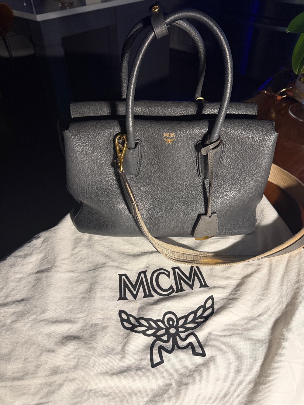 MCM Medium Milla Pebbled Leather Satchel with Gold Hardware! Classic Bag!!